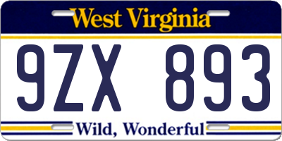 WV license plate 9ZX893