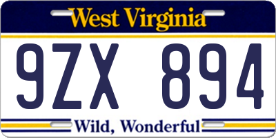WV license plate 9ZX894