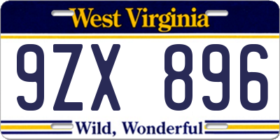 WV license plate 9ZX896