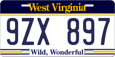WV license plate 9ZX897