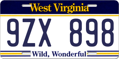 WV license plate 9ZX898