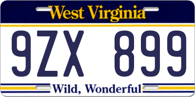 WV license plate 9ZX899