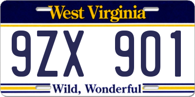 WV license plate 9ZX901