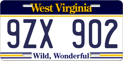 WV license plate 9ZX902