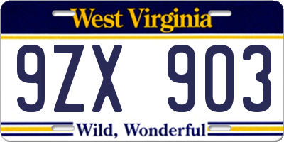 WV license plate 9ZX903