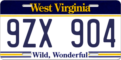 WV license plate 9ZX904