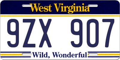 WV license plate 9ZX907