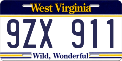 WV license plate 9ZX911