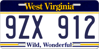 WV license plate 9ZX912