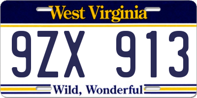 WV license plate 9ZX913