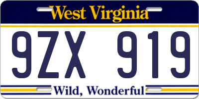 WV license plate 9ZX919
