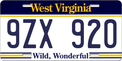WV license plate 9ZX920
