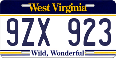 WV license plate 9ZX923