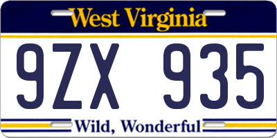 WV license plate 9ZX935