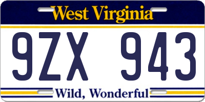 WV license plate 9ZX943
