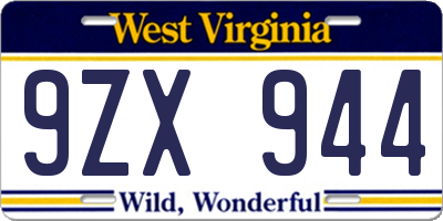 WV license plate 9ZX944