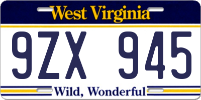 WV license plate 9ZX945