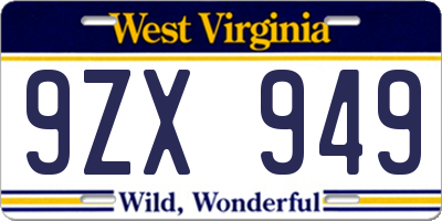 WV license plate 9ZX949