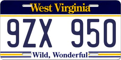 WV license plate 9ZX950