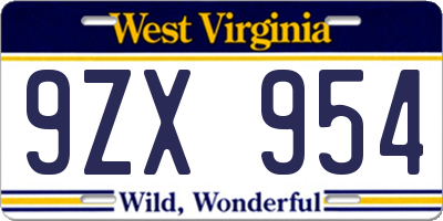 WV license plate 9ZX954