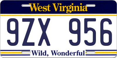 WV license plate 9ZX956