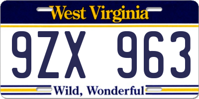 WV license plate 9ZX963