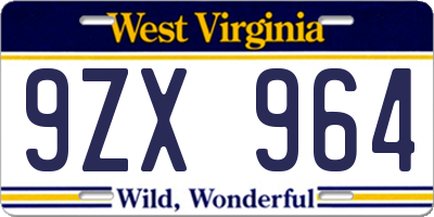 WV license plate 9ZX964