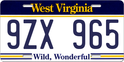 WV license plate 9ZX965