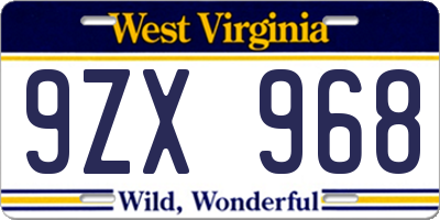 WV license plate 9ZX968