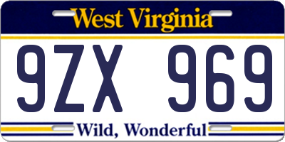 WV license plate 9ZX969