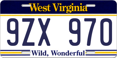 WV license plate 9ZX970