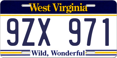 WV license plate 9ZX971