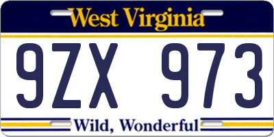 WV license plate 9ZX973