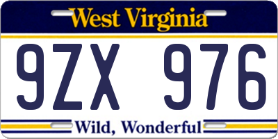 WV license plate 9ZX976