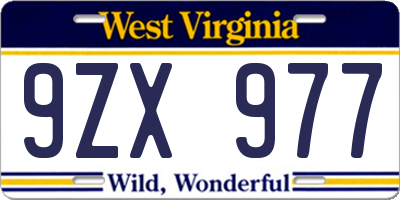 WV license plate 9ZX977