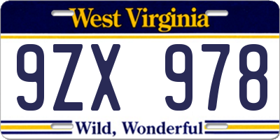 WV license plate 9ZX978