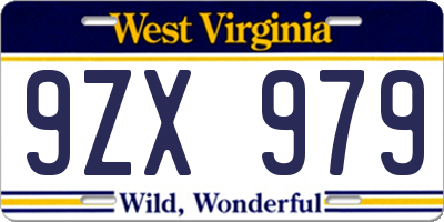 WV license plate 9ZX979