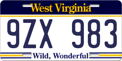 WV license plate 9ZX983