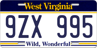 WV license plate 9ZX995