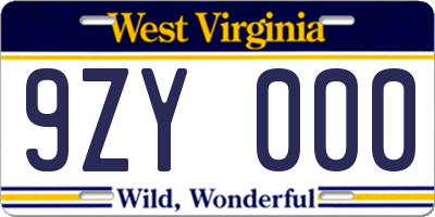WV license plate 9ZY000