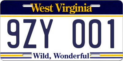 WV license plate 9ZY001
