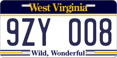 WV license plate 9ZY008