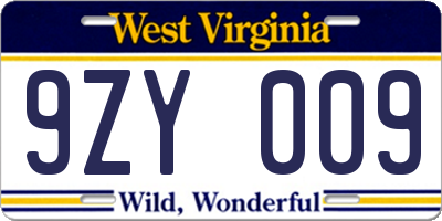 WV license plate 9ZY009