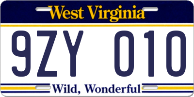 WV license plate 9ZY010