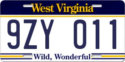 WV license plate 9ZY011