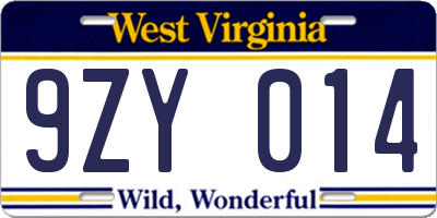WV license plate 9ZY014