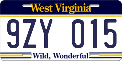 WV license plate 9ZY015