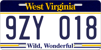 WV license plate 9ZY018