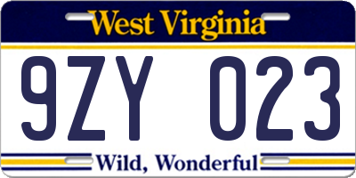 WV license plate 9ZY023