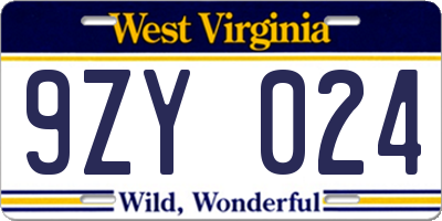 WV license plate 9ZY024